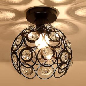 Metal Dual Ring Crystal Flush Mount Ceiling Light