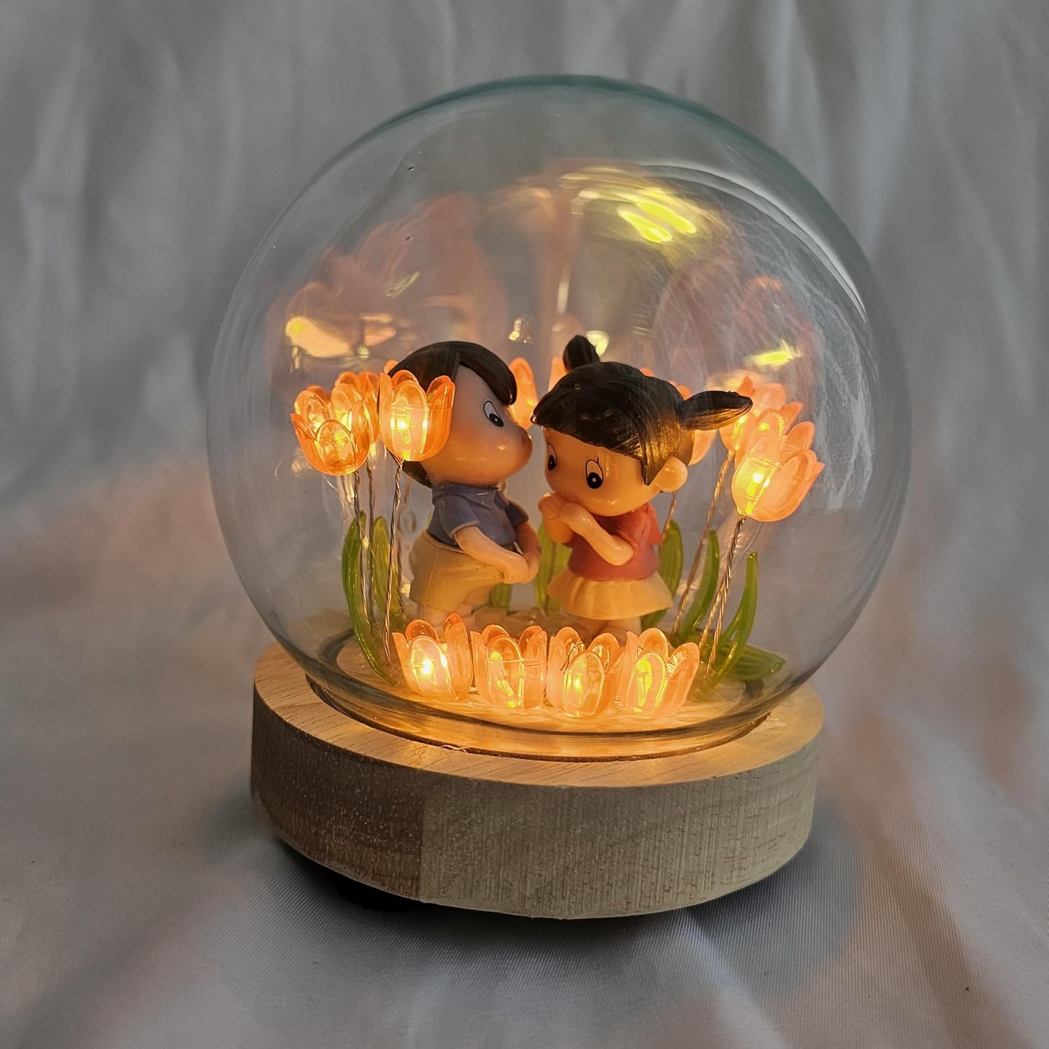 Romantic Couple in Tulip Flowers LED Night Light
